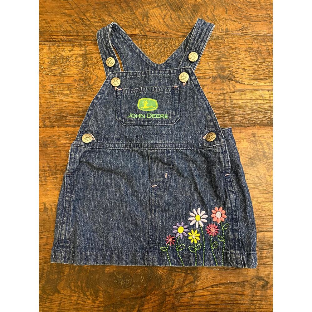 John Deere Creeper Denim Jumper Overall dress tractor Infant 3-6m